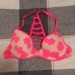 Cream and Pink Floral Razorback Bra